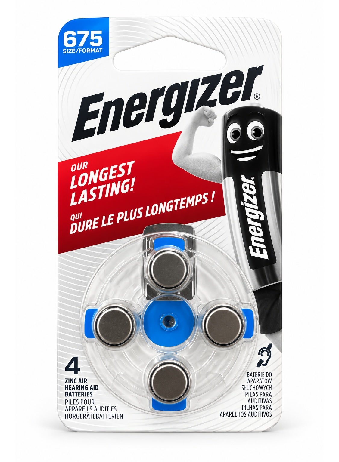 AZ675DP-4 Size 675 / PR44 Zinc Air Hearing Aid Batteries, 1.45V, 4-Pack, Mercury-Free 0% Hg, Long-Lasting Reliable Power