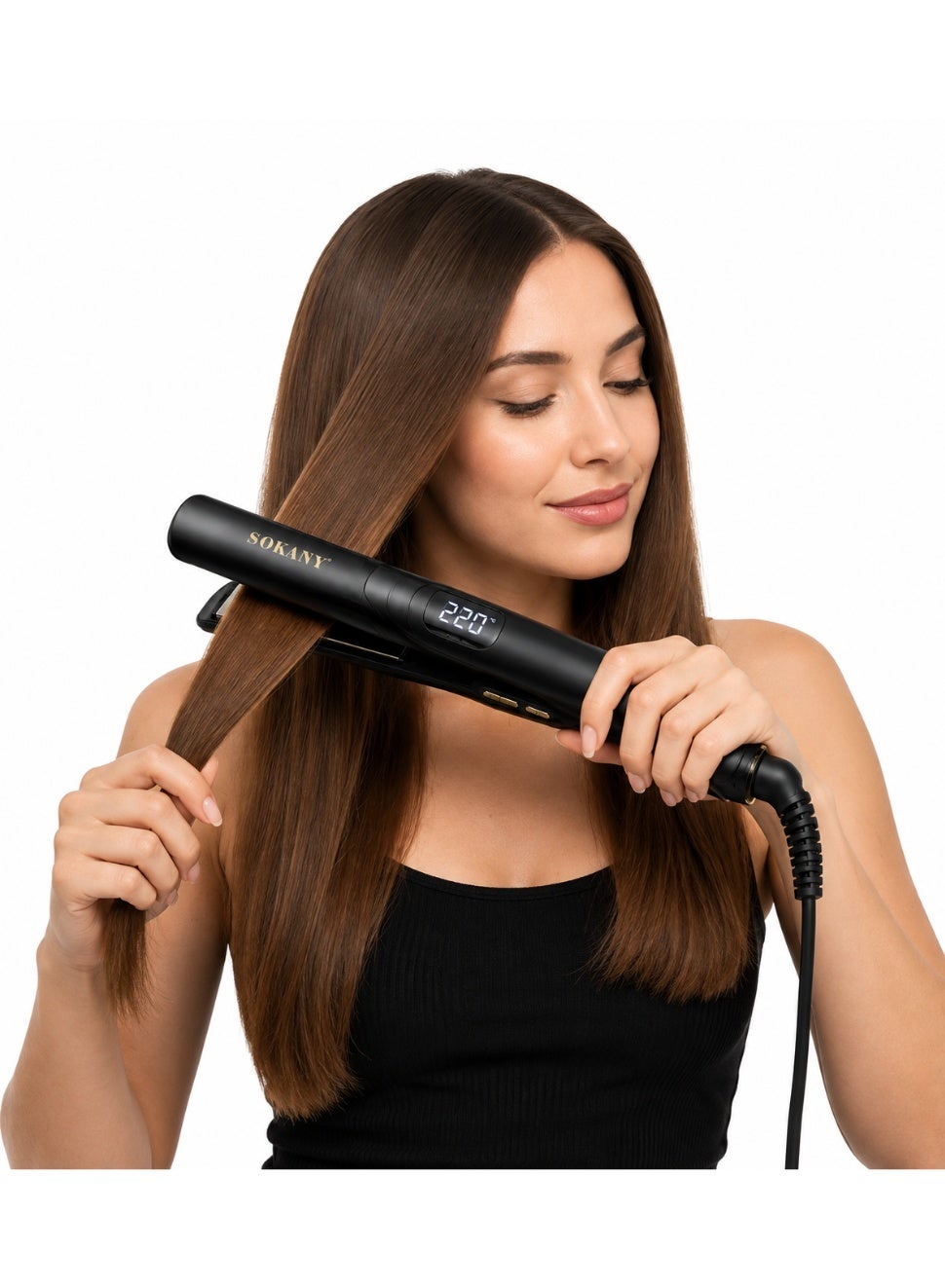 SK-15058 Hair Straightener – PTC Fast Heating, Digital Display, Temperature up to 220°F, Anti-Scalding Design, 360° Swiv