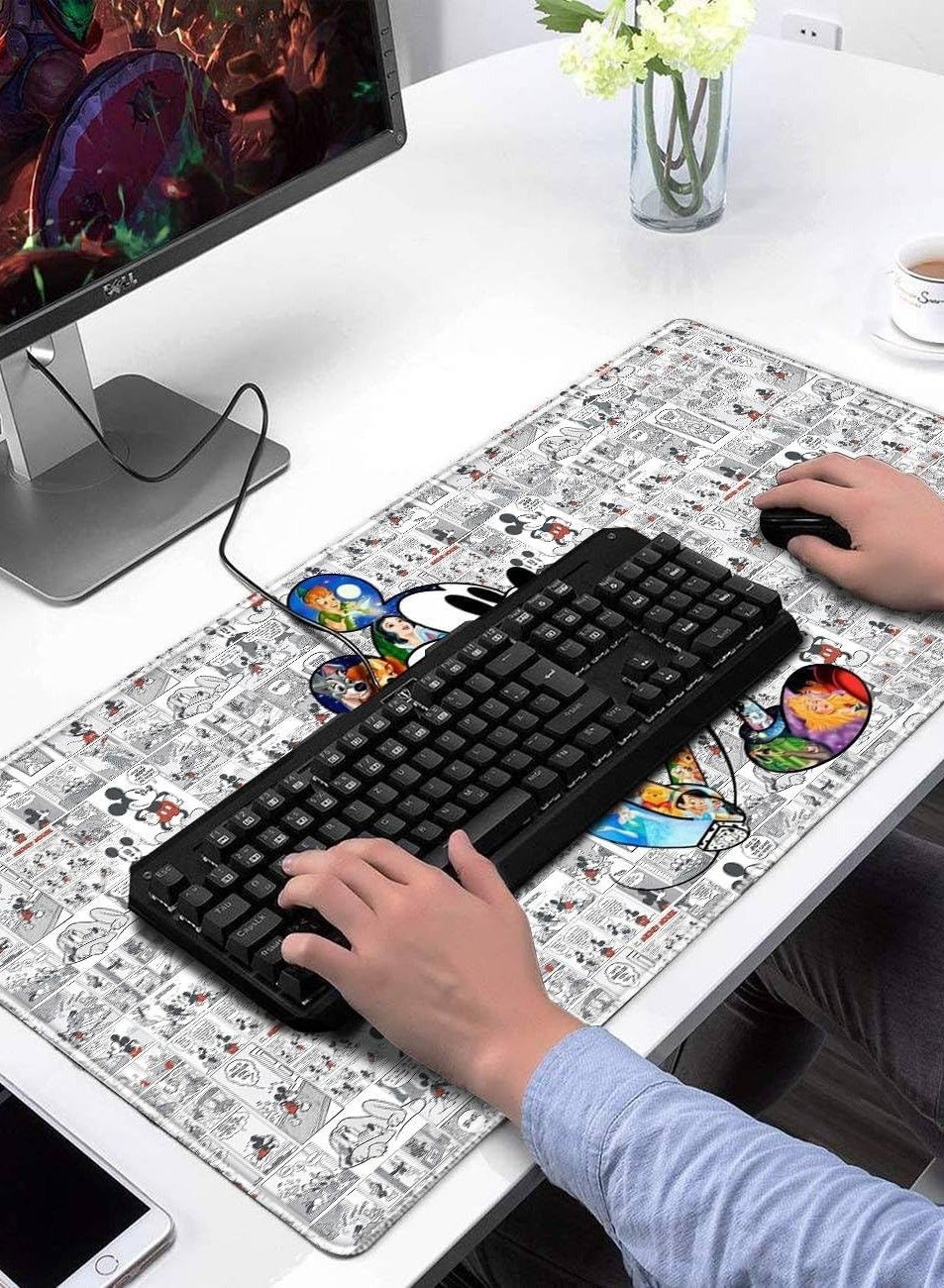لوحة ماوس لطيفة بتصميم رسم بحافة مخيطة لوحة ماوس مطاطية غير قابلة للانزلاق مفرش طاولة مرح للألعاب والهدايا (30 سم × 70 س