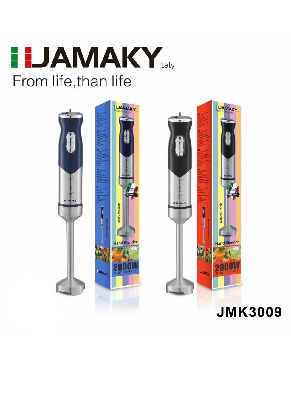 JAMAKY Italy Hand Blender, 2000 watts, multi-speed, strong and sharp blades for multi-use - jmk3009 Blue