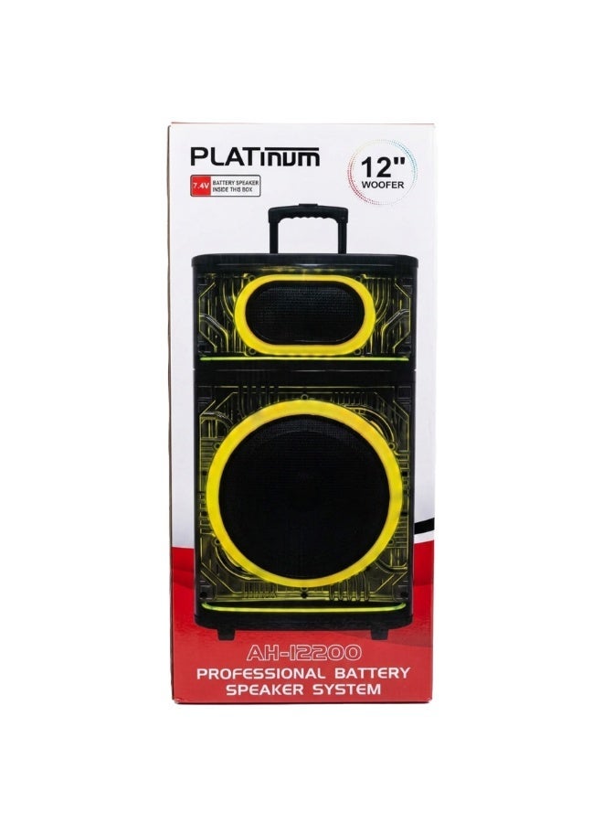 AH-12200 Portable 12 Inch Battery Powered Party Speaker with Disco LED Lights and Remote Control High Power Audio System