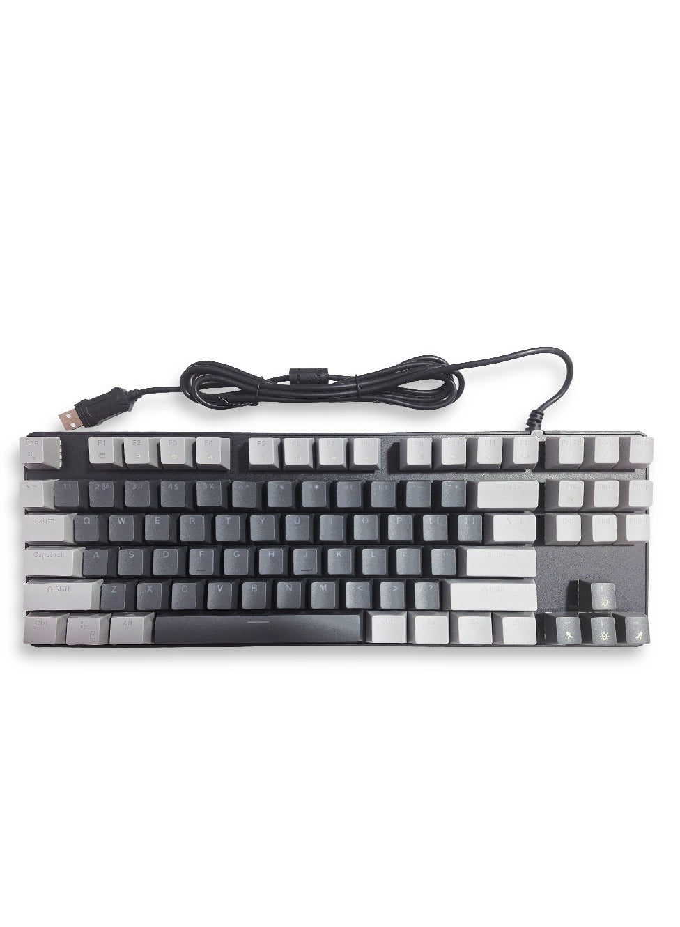 Mechanical Gaming Keyboard, model PPK87 for computer and lap top (black/gray) RGB Full size with 87 key, cable USB Speed interface , black switch, adjustable height in to give comfort to the hand while playing .