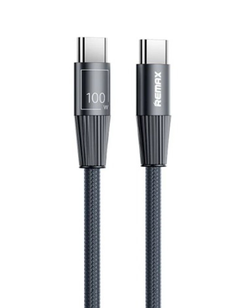 Fast Charging and Data Cable RC-C106 , type-C To type-C Infinity Series 100W ZINC Alloy Braided , 1.2M - Black