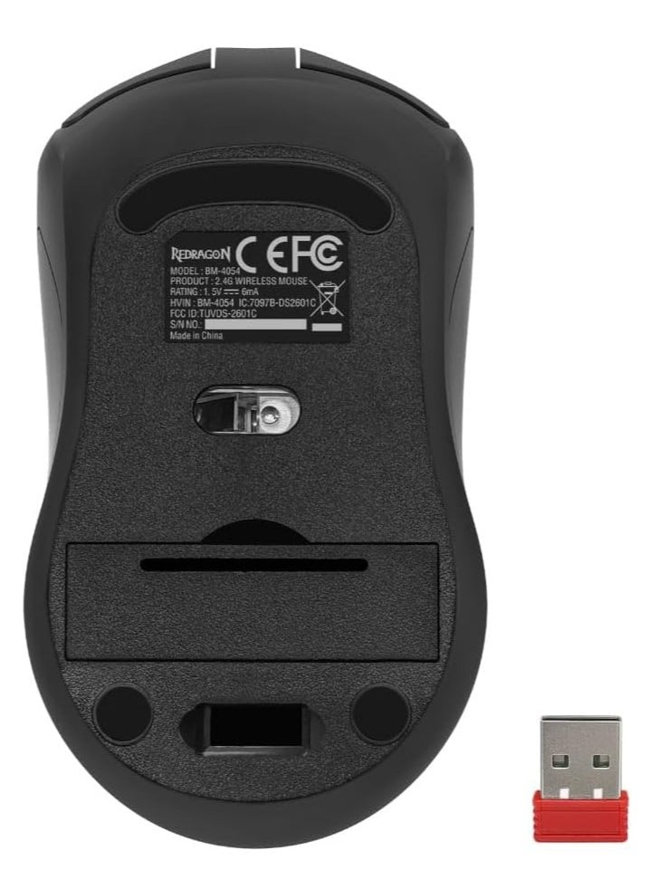 REDRAGON Wireless office mouse , BM-4054 , 2.4G USB , 4000 DPI Switch button , Long battery life , reliable connection , high percise sensor , ergonomic design - black