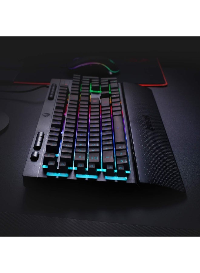 K512-RGB-1 104 Keys Replacement Keycaps Set with Multimedia Keys for Mechanical Keyboard, Premium Black PBT Keycaps for 