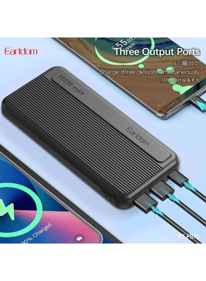 باور بانك Earldom ET-PB70 سعة 10000mAh مخرجين USB-A أسود
