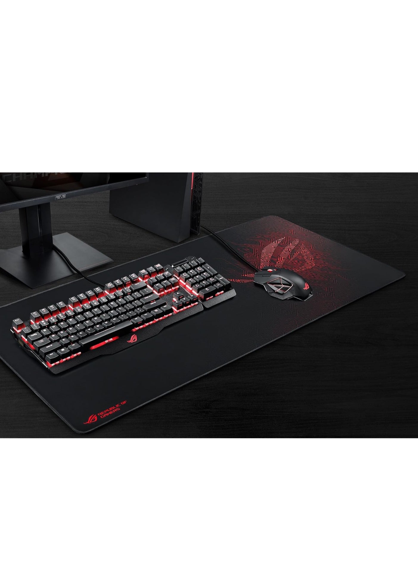 Large Mouse Pad ( 70x30x2mm ), HD Printing Style Desk Mat, Mouse and Keyboard Pad Extended, Water Proof Fabric Surface Mouse Pads for Desk, Anti-Slip Rubber Base (Black & Red Asus Desgin)