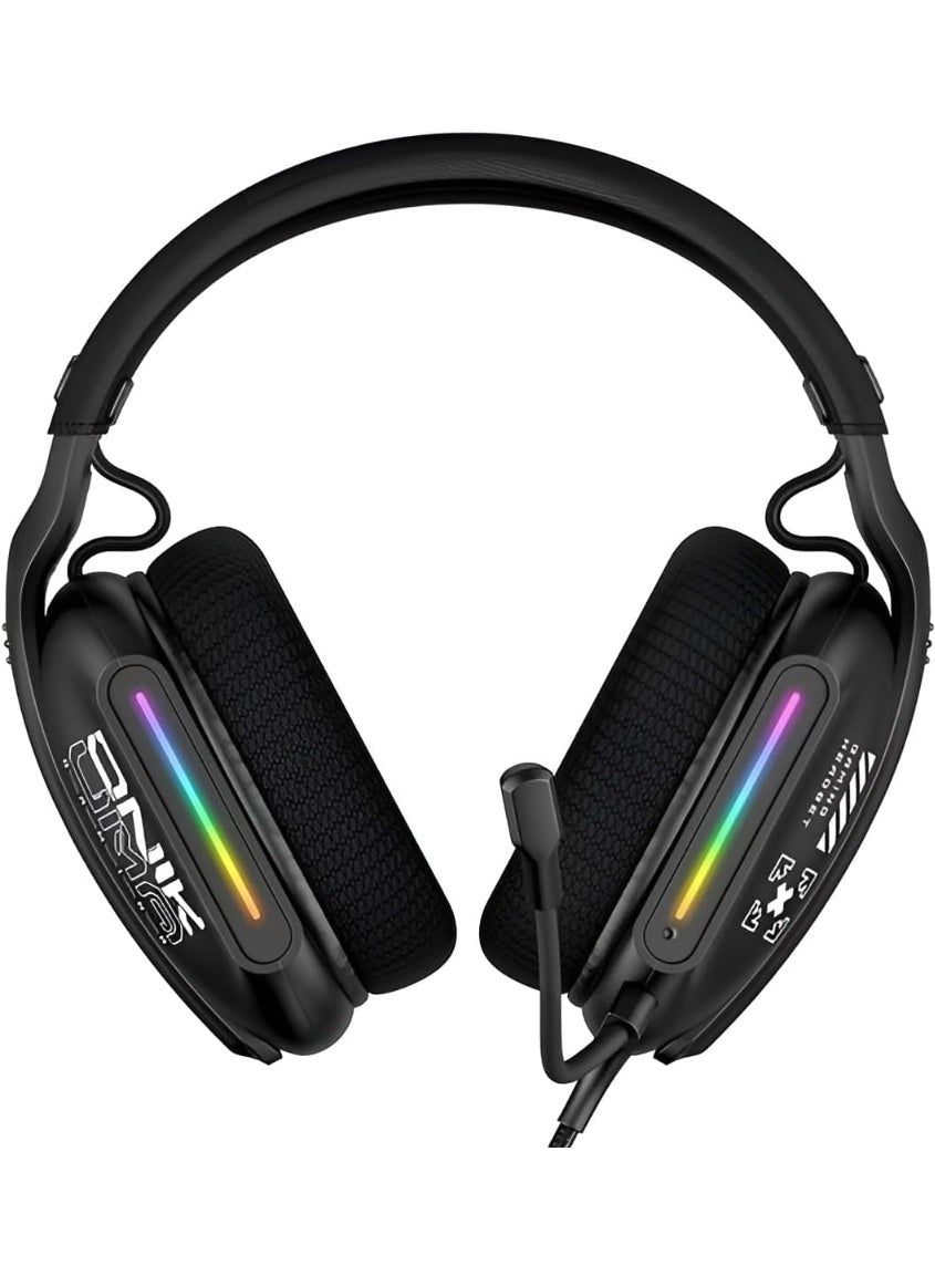 X12 Gaming Headset with RGB Lighting, Noise Isolating Microphone, and Volume Control , Wired Headset with Modern Design 