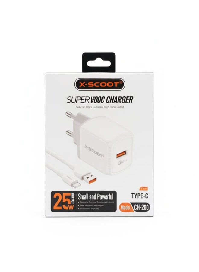 Super Fast VOOC Charger with Type-C Cable 25W , Compact & Powerful Wall Adapter , QC 3.0 Quick Charge, Safe Charging Pro