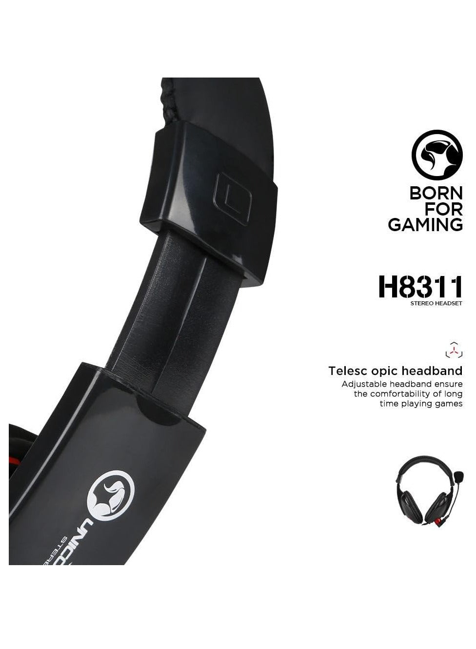 MARVO H8311 Wired 3.5mm Stereo Sound Headphone Computer Gaming Headphone with Adjustable Microphone Boom & Powerful Bass Sounds