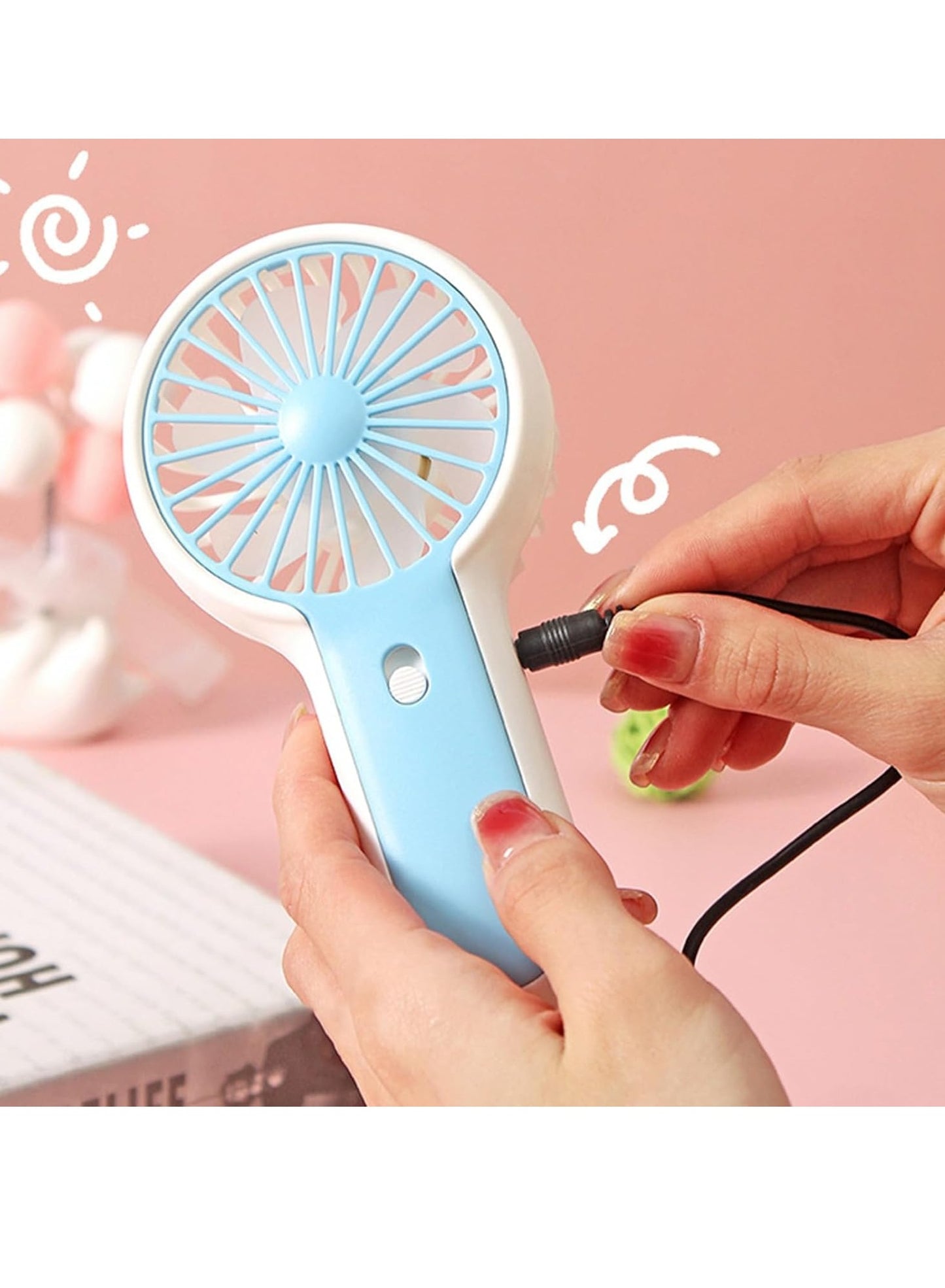 Portable Mini Fan USB Rechargeable Cute 1.5W Small Electric Fan For School ( Pink )