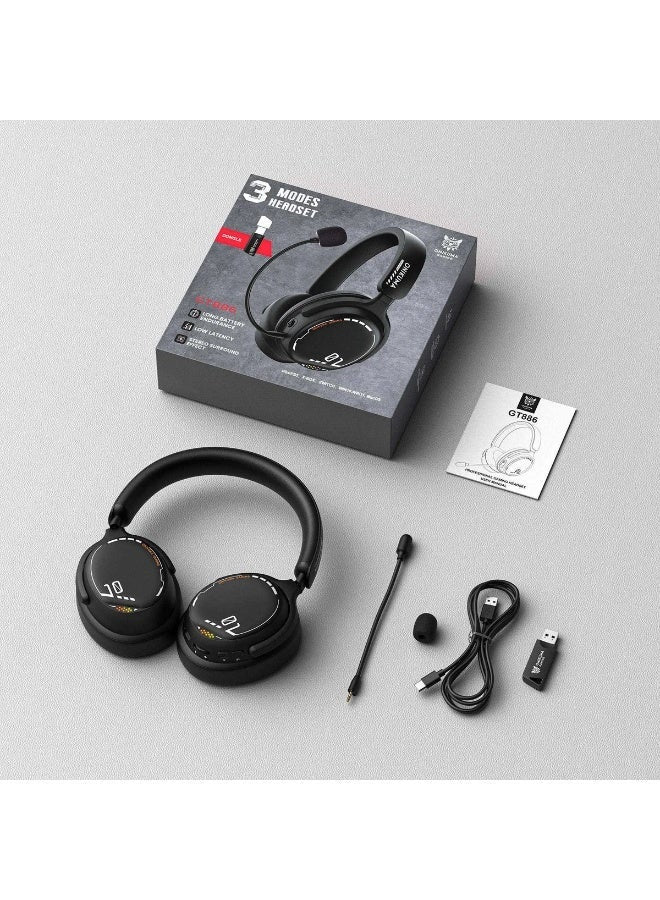 GT886 3-Mode Gaming Headset – 2.4GHz USB, Bluetooth & Wired, 40mm Drivers, Noise-Cancelling Microphone Adjustable, Up to