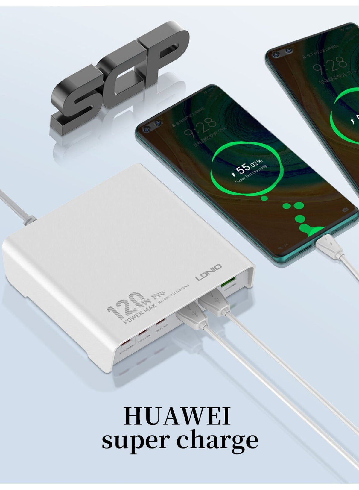 Q605 Multi Ports Desktop Charging Station 120W , 6 Port USB Charger (3 USB-C + 3 USB-A), PD3.0 QC3.0 PPS Fast Charging A