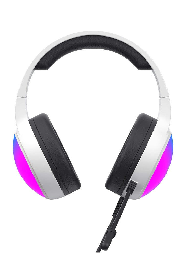 havit Gaming Headphone (RGB) , Model H2043U White , 50MM Dynamic unit, Surround Sound Wired (3.5mm audio +1.7 USB) , Headphone With Noise Cancelling Microphone & In-Line Volume Control for pc and lap top , home , office and perssonal use