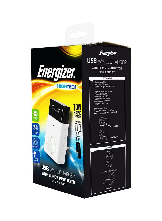 USB Wall Charger With Surge Protector White/Black