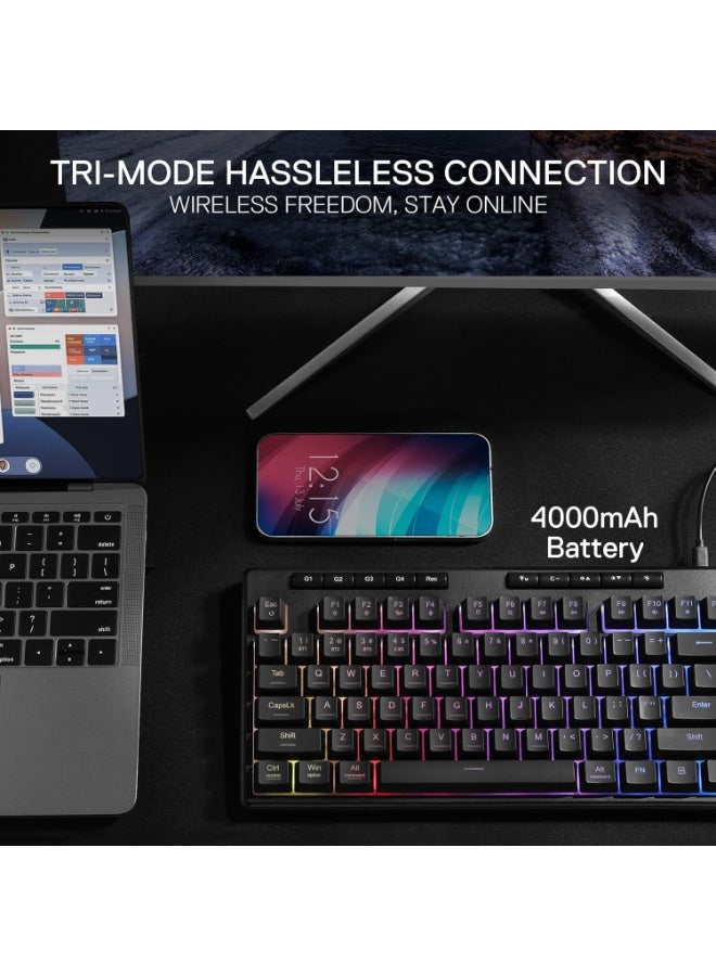 K516 PRO Shiva TKL RGB Wireless Membrane Gaming Keyboard, 87 Keys Mechanical-Feel Keyboard w/Smooth Linear Switch, On-Bo