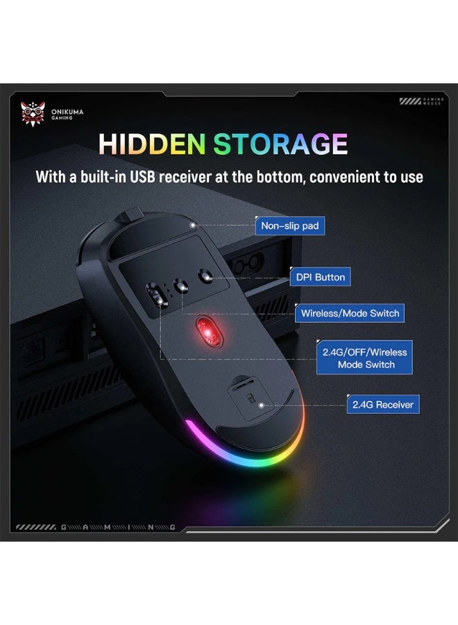 Professional Tri-Mode Wireless Gaming Mouse, High-Precision RGB Gaming Mouse with Bluetooth, 2.4GHz Wireless & Wired Con