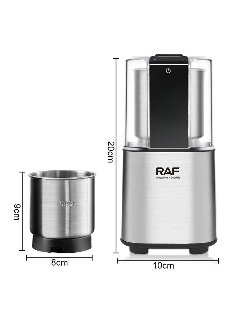 RAF Electric Coffee Mill Portable Grinder R-7130 Silver Color