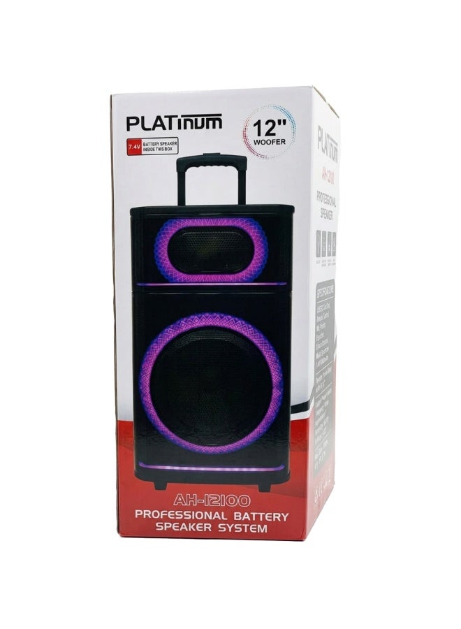 سبيكر حفلات Platinum AH-12100 مقاس 12 إنش قوة 40W RMS إضاءة ديسكو LED أسود