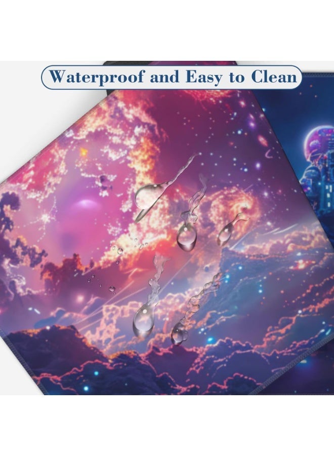 Large Gaming Mouse Pad for Desk Astronaut in Space Planets Big Desk Mat Extended Mousepad with Stitched Edge and Non-Sli