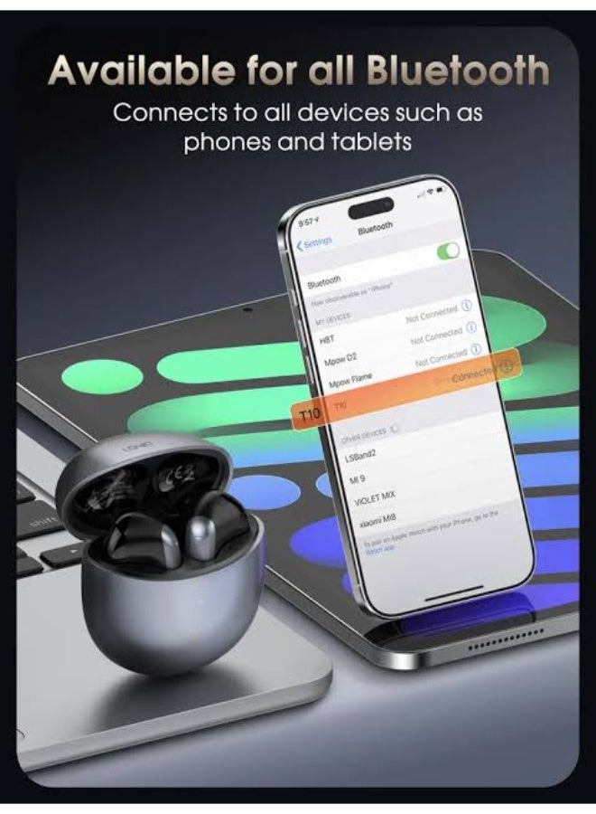 Wireless Bluetooth 5.3 Semi-In-Ear Earbuds with Charging Case, Low Latency Gaming Earphones, HD Stereo Hi-Fi Sound, Nois