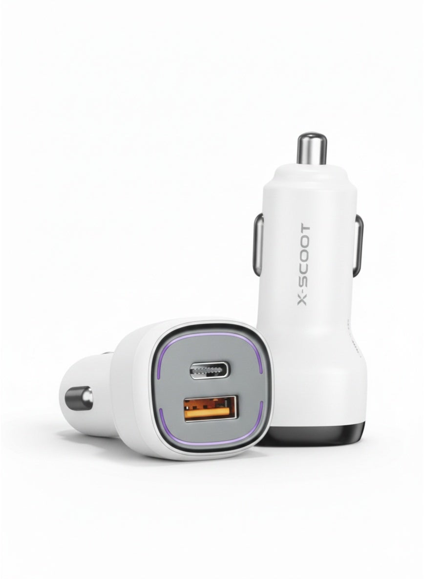 XC-307 20W PD Fast Car Charger with Dual USB Ports (USB-C + USB-A) | Power 3.0 Quick Charge, Super Fast Charging for iPh