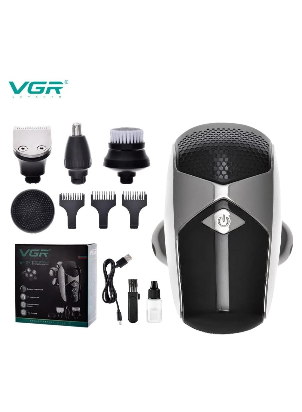 VGR Professional USB Rechargeable V-178 , 6 Head Shaver ,LED Display , Oil Bottle , Home Functional Reciprocating Shaver, Cleaning brush, Protection cap, USB charging cable, 3pc guide comb , 120 Minutes Operating Time