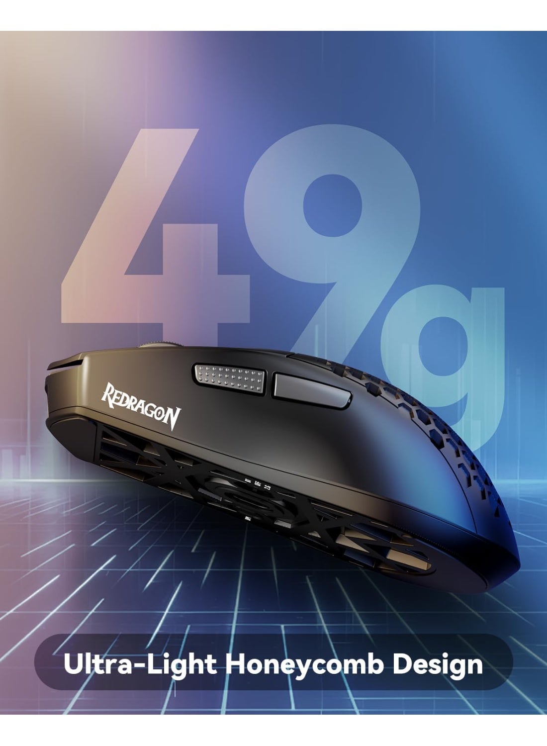 ماوس جيمنج لاسلكي Redragon M725 Astrolabe Lite أسود بهيكل Honeycomb ووزن 49 جرام ودقة 10000 DPI
