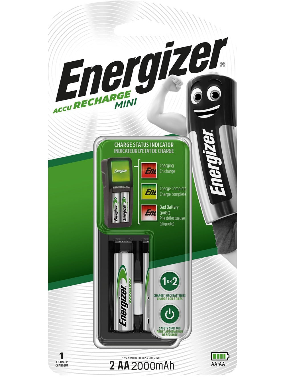 Energizer Mini charger with 2 AA Rechargeable Batteries  (2000 mAh) Multicolour
