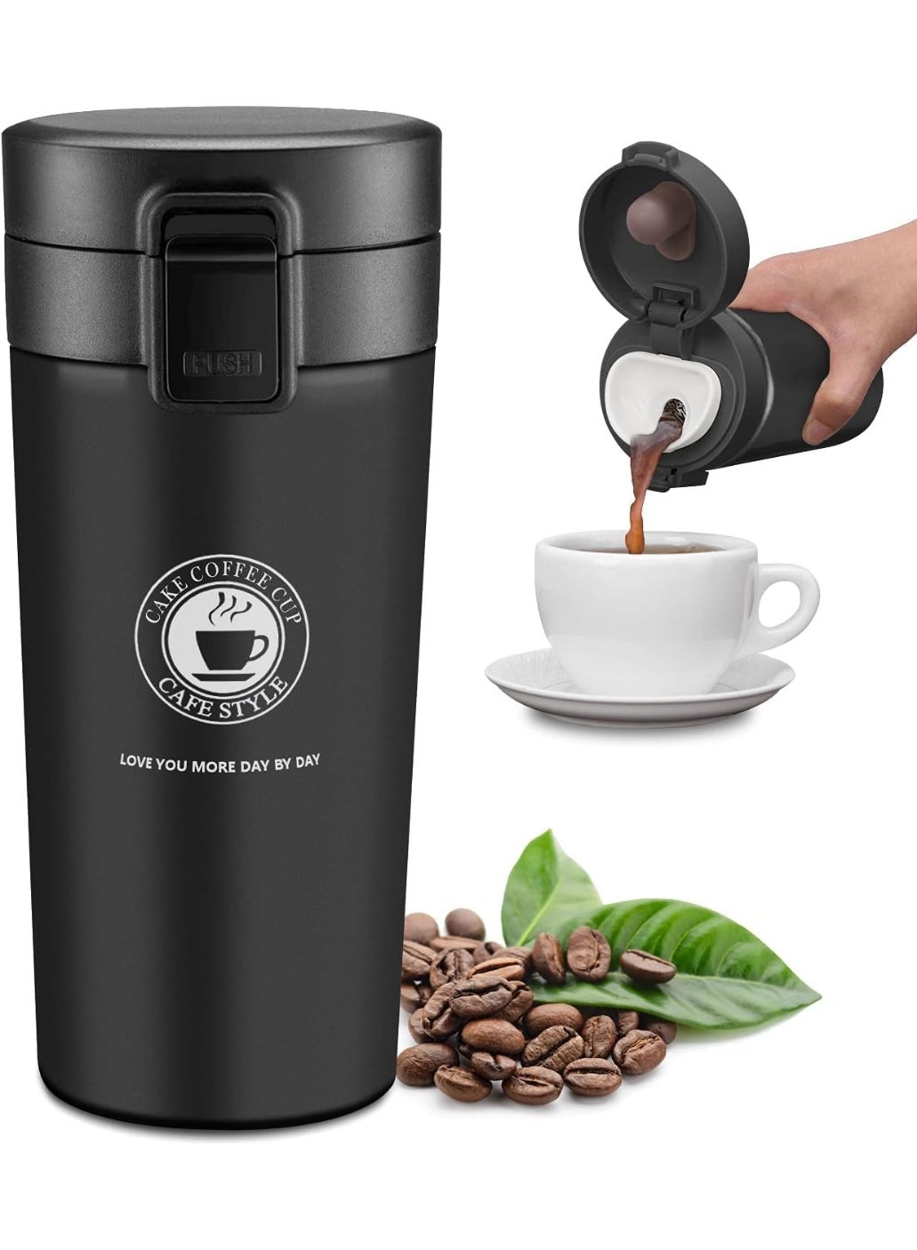 Insulated Travel Coffee Mug 300ml , Double Wall Vacuum Stainless Steel Tumbler with One-Click Leak Proof Lid, Hot & Cold