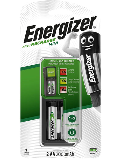شاحن بطاريات Energizer مع 2 بطارية AA قابلة للشحن 2000mAh