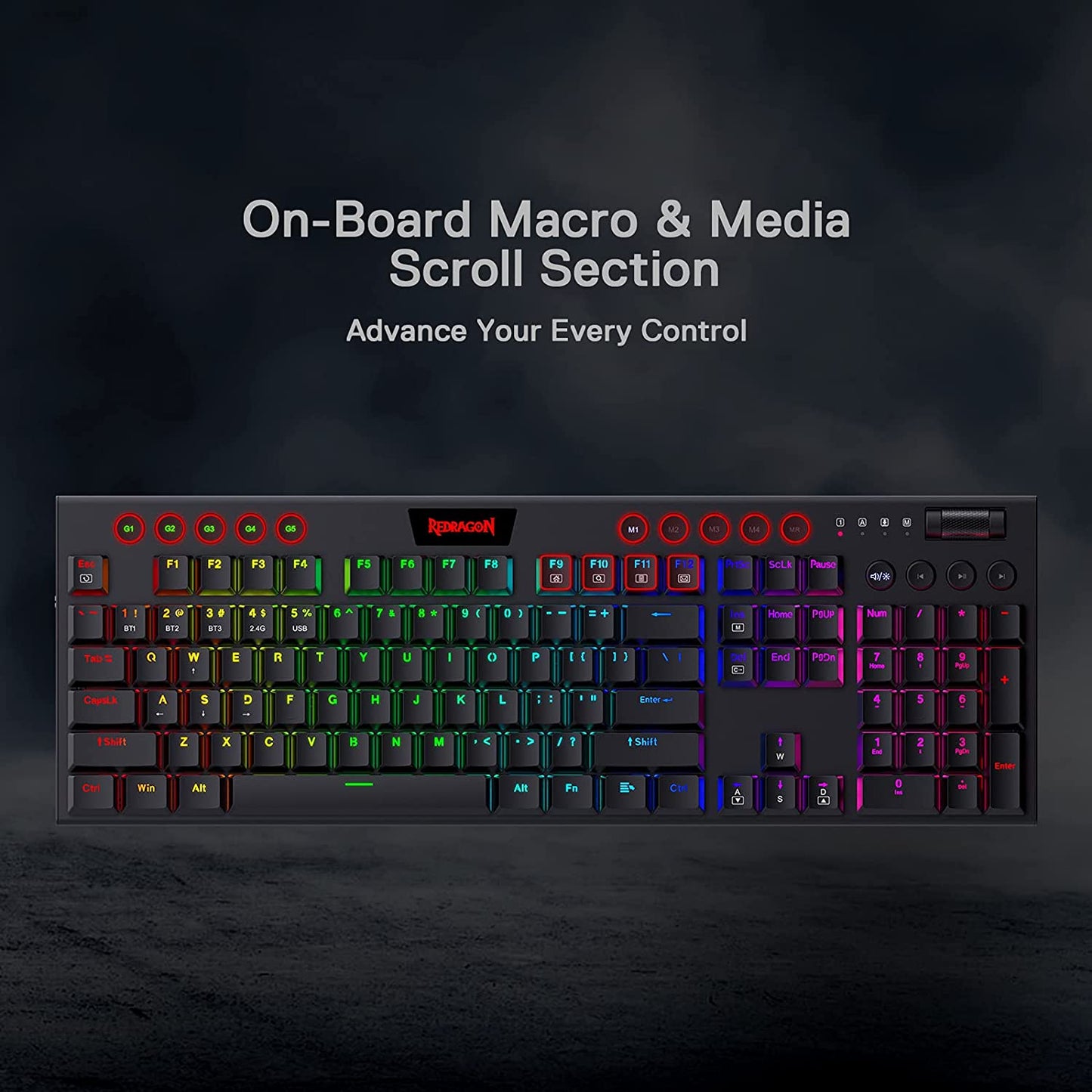REDRAGON K618 Horus RGB Gaming Wireless Mechanical Keyboard, Low Profile Red Switches (Black)