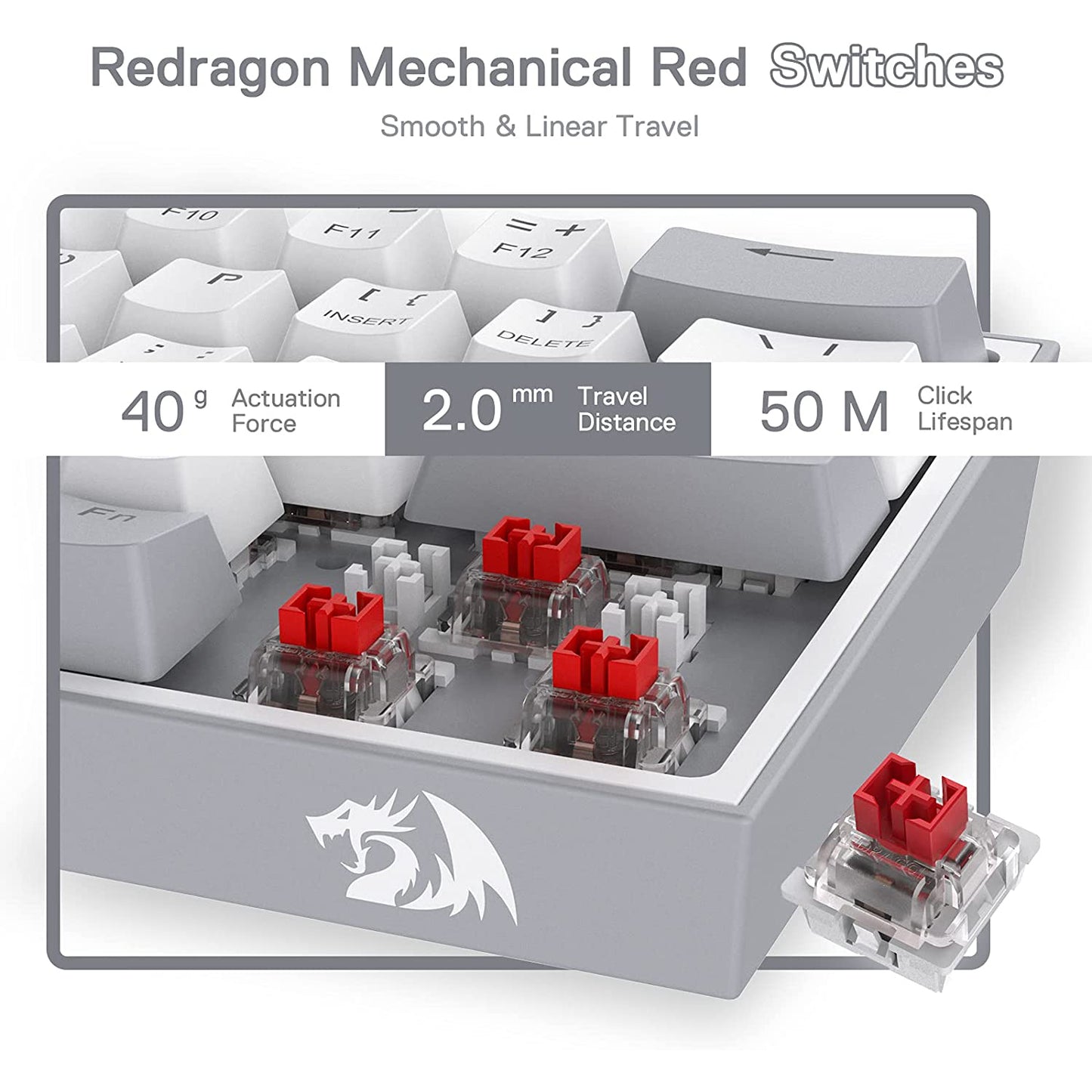 REDRAGON K617 Fizz RGB 60% Gaming Mechanical Keyboard, Red Switches (Grey White)
