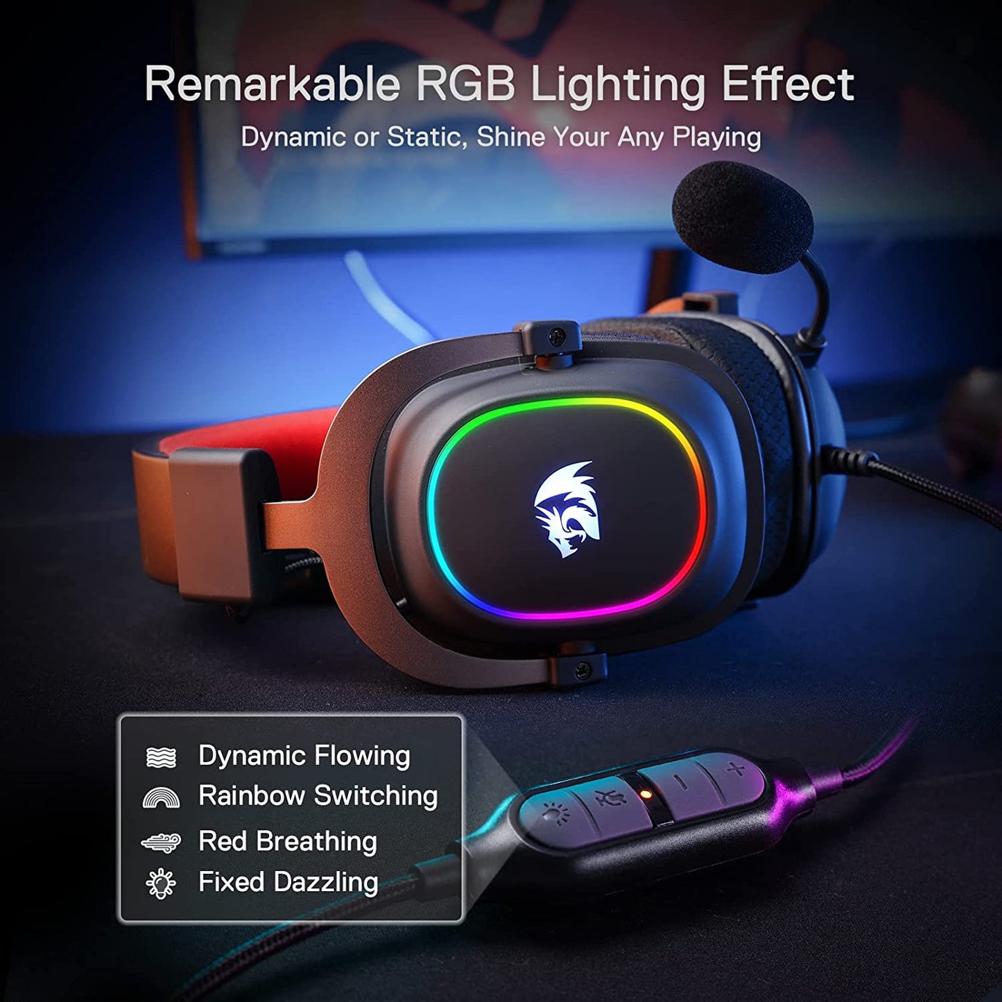 Redragon H510 RGB Zeus X USB Gaming Headset, 7.1 Surround Sound (Black)