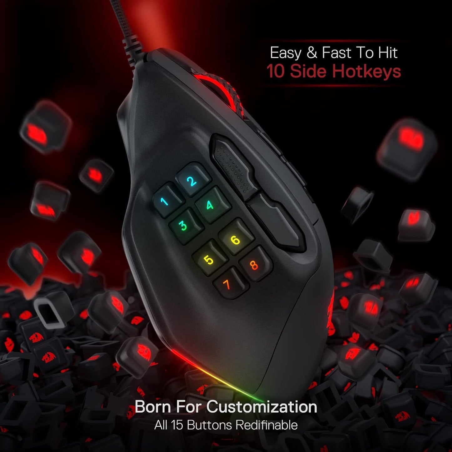 Redragon M811 Aatrox MMO Gaming Mouse, 12,400 DPI 15 Programmable Buttons