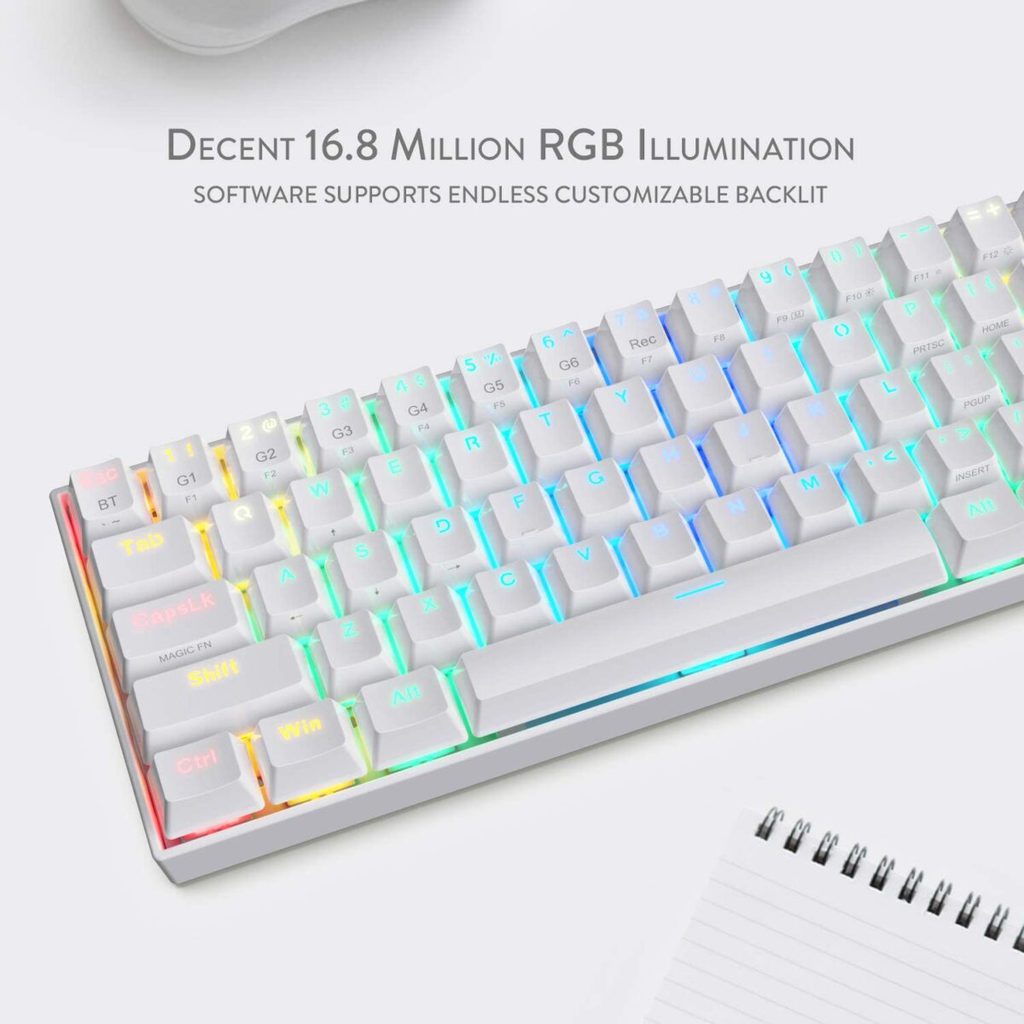 REDRAGON K530 Draconic RGB 60% Gaming Wireless Mechanical Keyboard, Brown Switches (White)