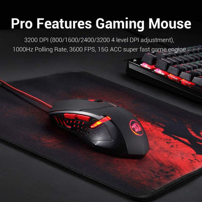 Redragon M601-BA Gaming Mouse and Mouse Pad Combo, M601 Mouse 3200 DPI – Large Mouse Pad P016