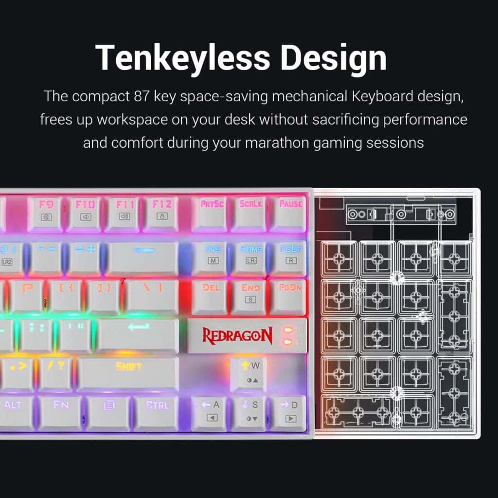 Redragon K552 KUMARA Rainbow Mechanical Gaming Keyboard, Blue Switches (White)