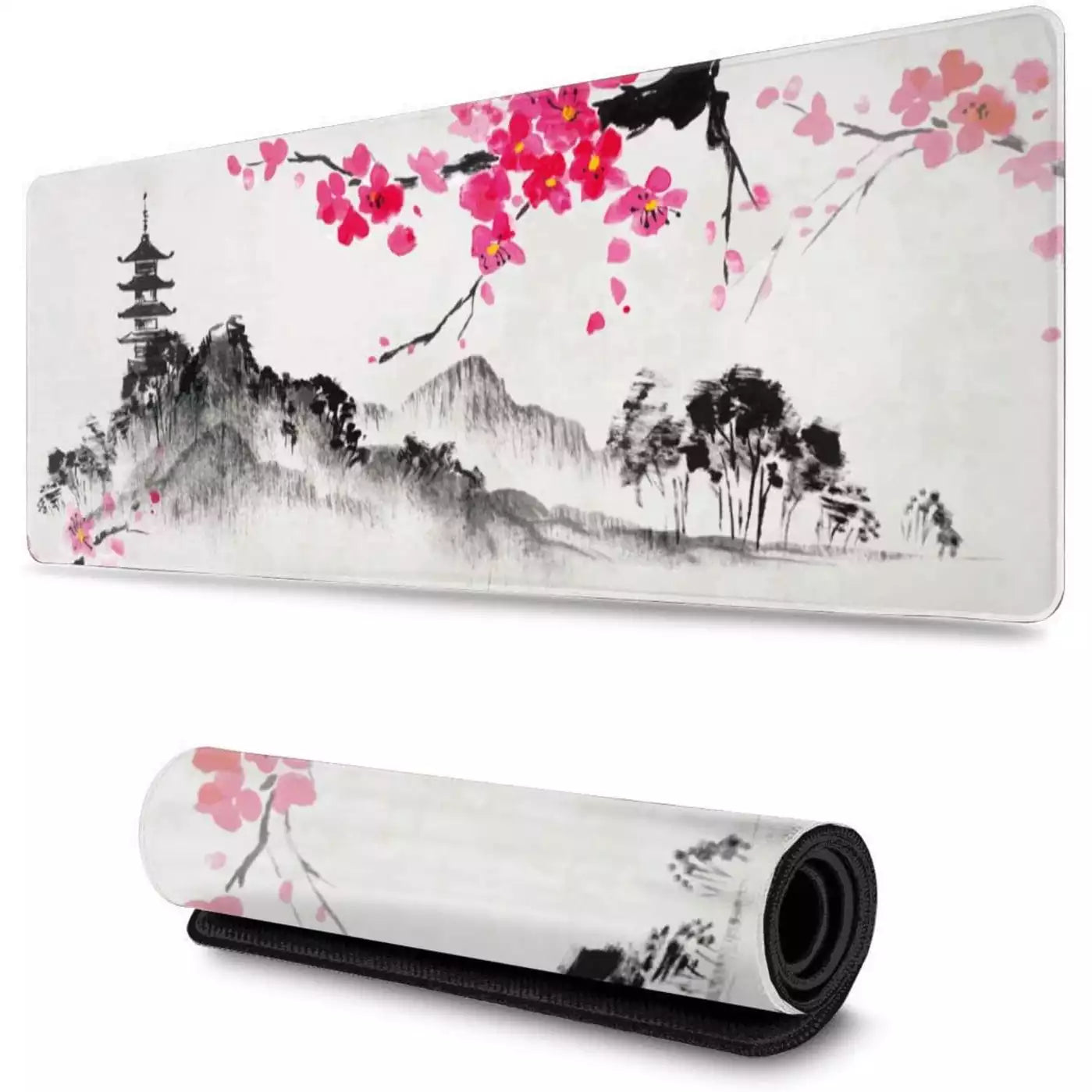 Japanese Sumi E Sakura Hills Gaming Mouse Pad – Extended Size 70 x 30 CM