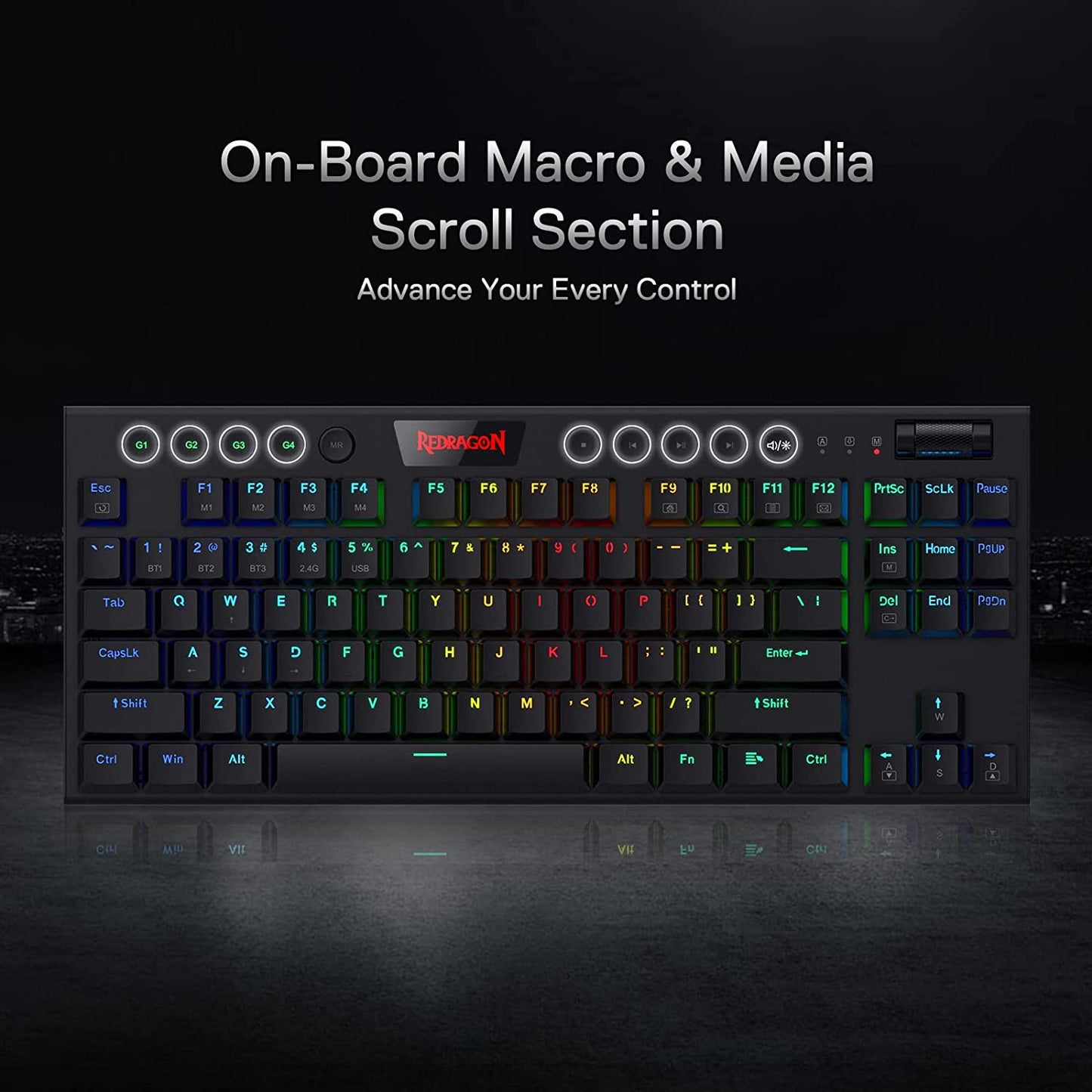 REDRAGON K621 Horus TKL RGB Gaming Wireless Mechanical Keyboard, Low Profile Red Switches (Black)