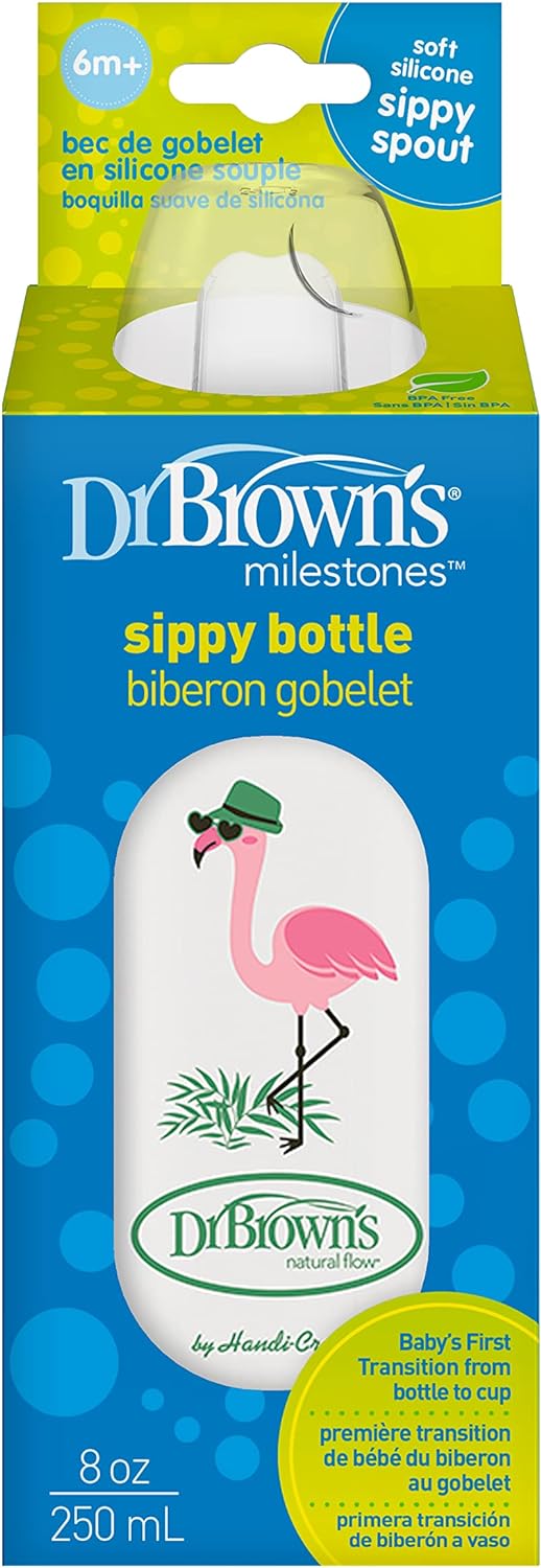 Dr. Brown’s 8 Oz/250 Ml Pp Narrow Sippy Spout Bottle, Flamingo, 1-Pack