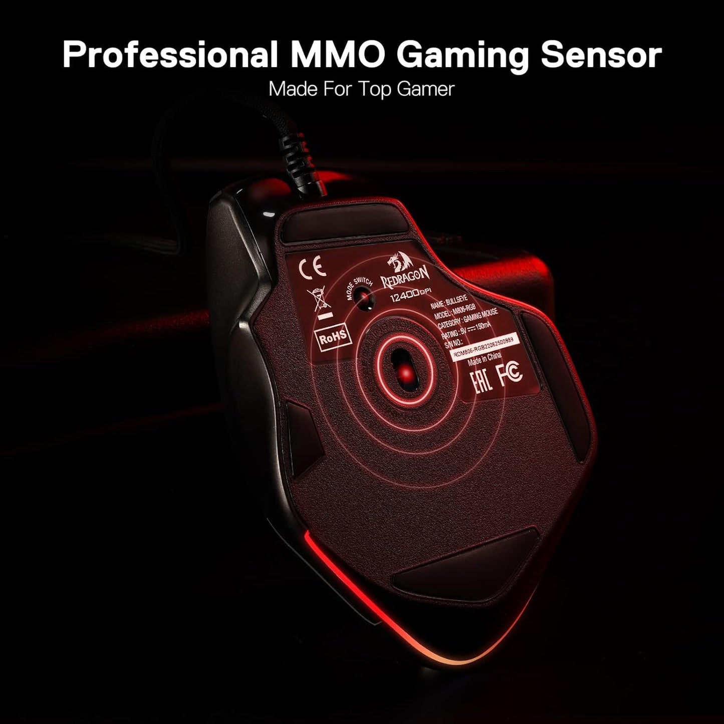 Redragon M806 Bullseye Gaming Mouse – 12,400 DPI – 7 Programmable Buttons