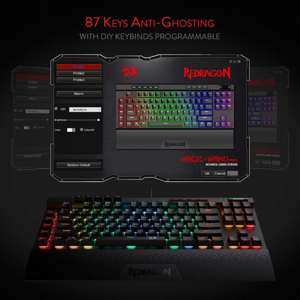 Redragon K587-PRO MAGIC-WAND RGB Mechanical Gaming Keyboard, Optical B ...