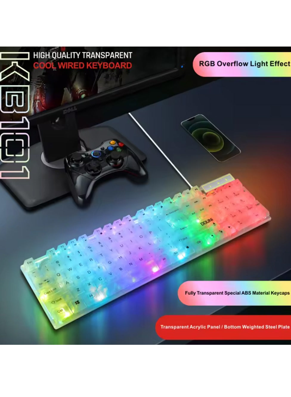 Douni KB101 Colorful Glow RGB Transparent Keyboard Mechanical Touch