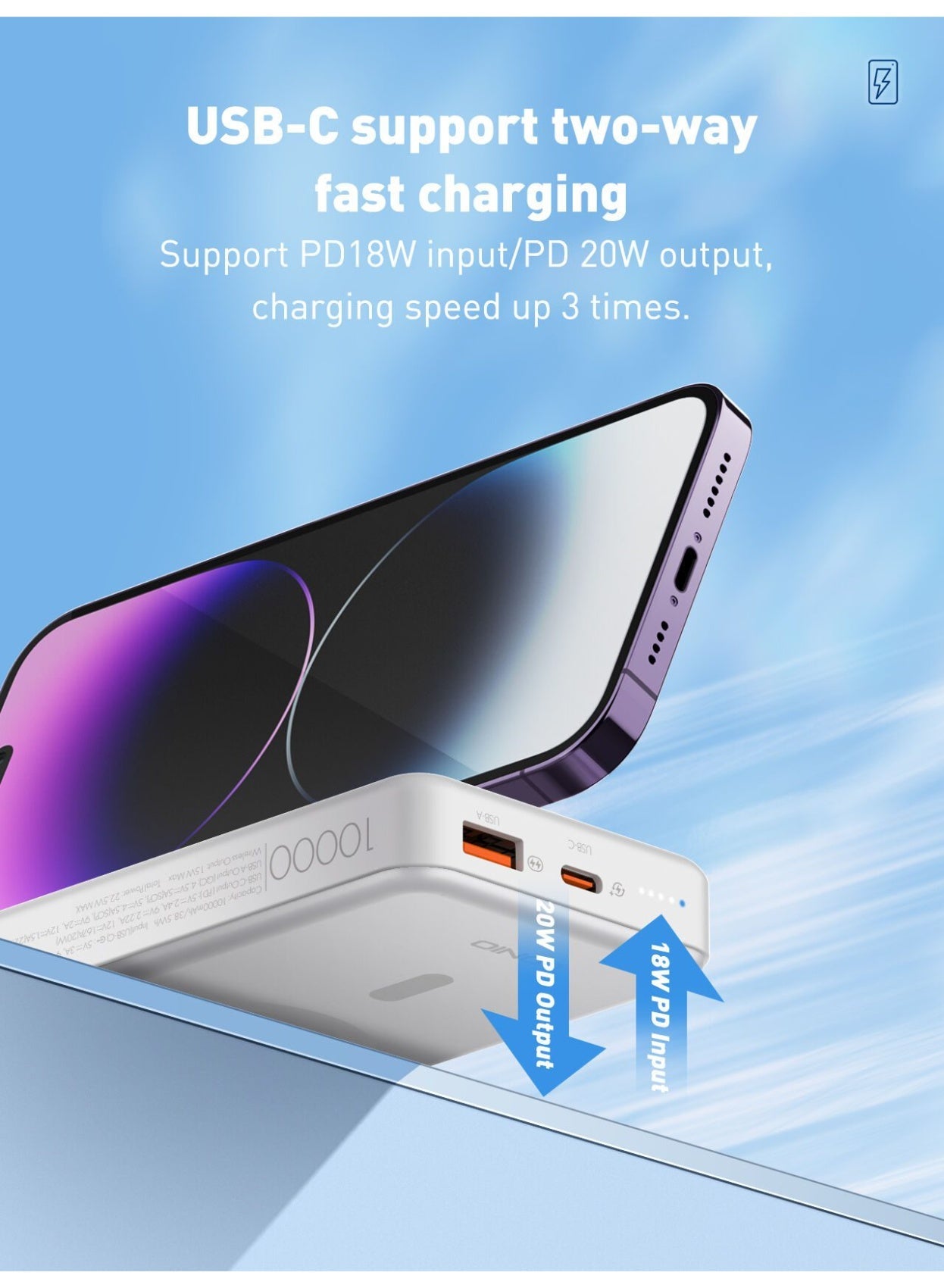 PQ16 10000mAh Magnetic Wireless Power Bank with 15W Wireless Charging, 22.5W Fast Charging Portable Battery Pack, USB-C 