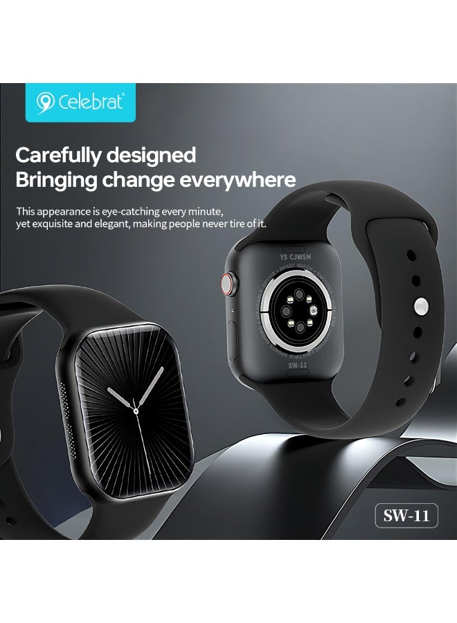 SW-11 Smart Watch with 2.01" HD Display, Bluetooth Calling, 3 Interchangeable Watch Bands, Heart Rate & Sleep Monitor, M