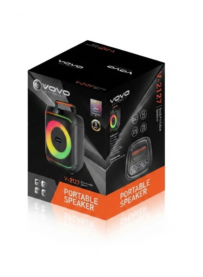 V-2127 Portable Bluetooth Speaker with Microphone, 8-Inch Driver, 20W Powerful Sound, RGB LED Lights, 3600mAh Rechargeab