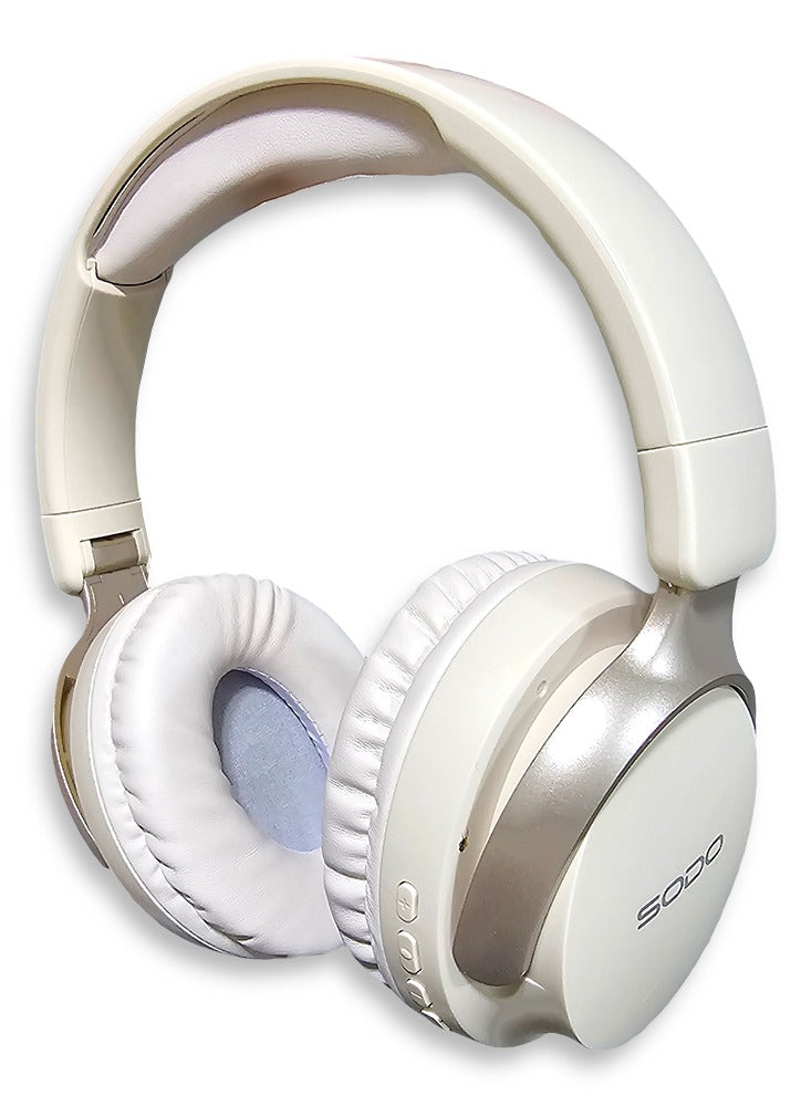 SODO Wireless Headphones with Active Canceling Headphones and External Built In Microphone Walk and Talk , it's Support SD Card Using Bluetooth 5.0 Connectivity with 20Hz to 18kHz Frequency Response Model SD-1103 /Beige