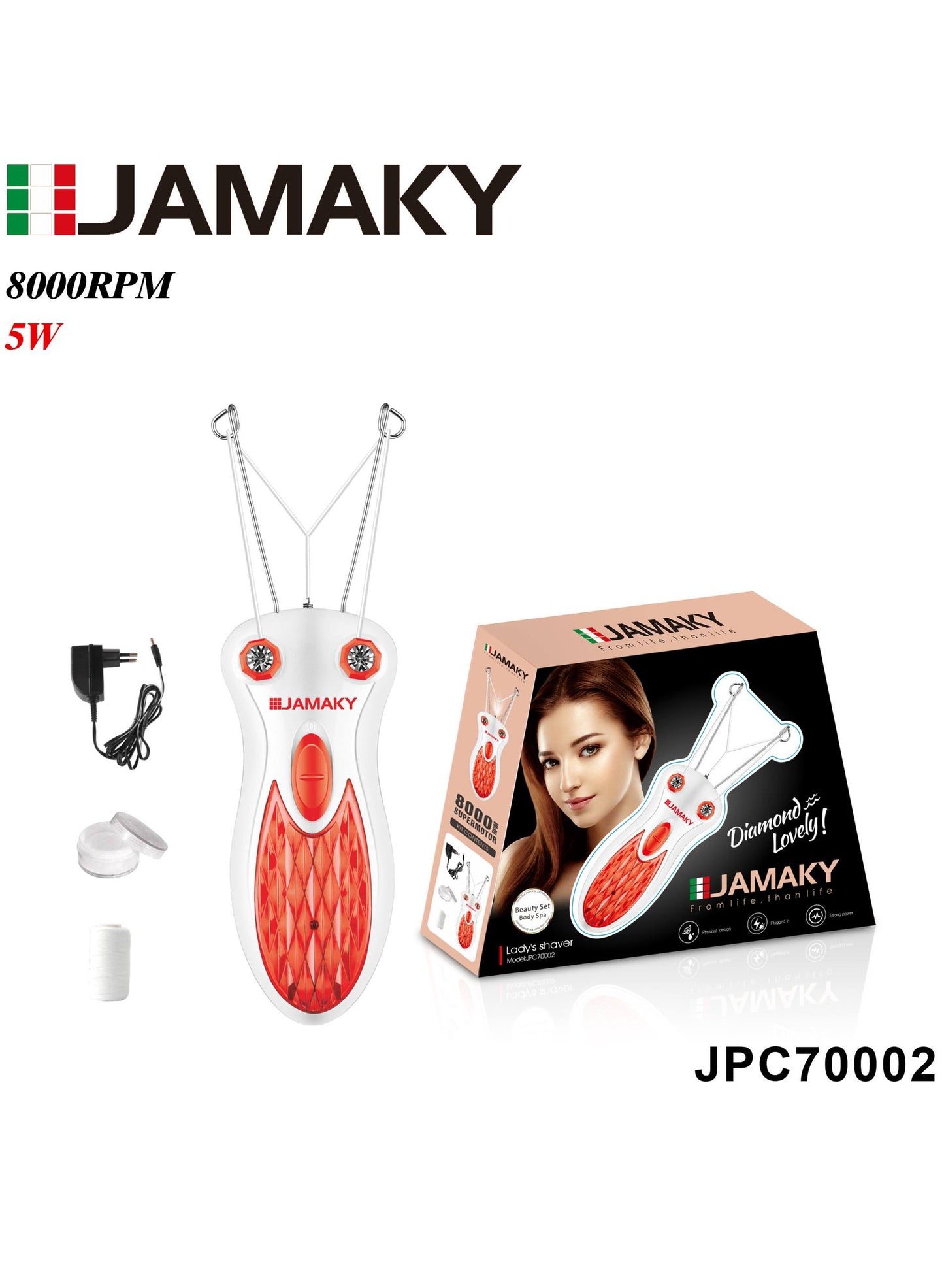 JAMAKY Italy ladies shaver , strong power with Italian technology , plugged in , physical design / Model JPC70002