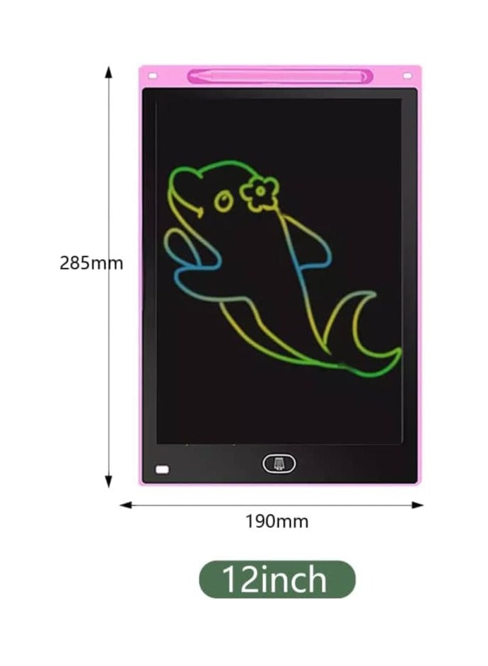 12 Inch Multi-Colour LCD Writing, Drawing Pad, Doodle Scribble Board - Re usable Eraseable - FOR 2 3 4 5 6 + ALL AGES - Gift, Educational Toy, Travel Games, Toddlers BOYS GIRLS Eraseable (PINK)